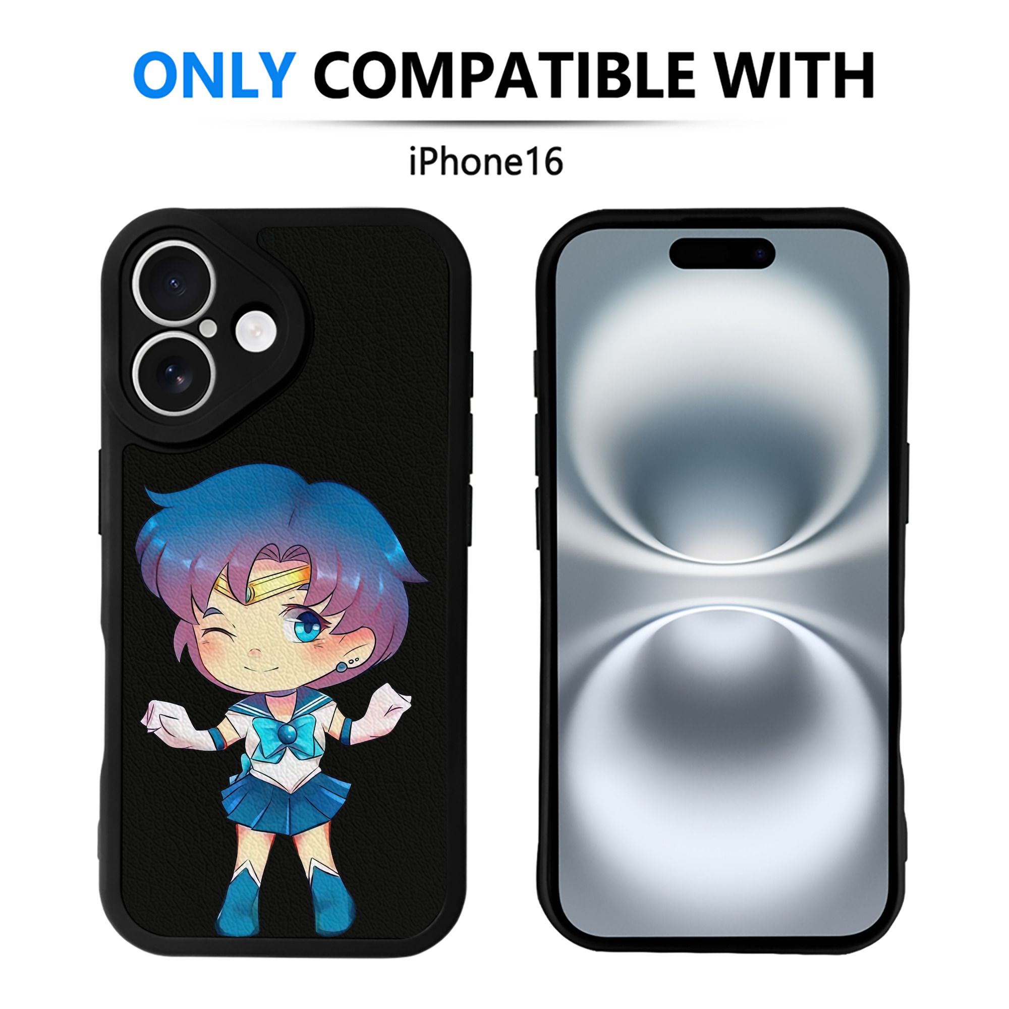 （画像用） 美少女戦士セーラームーン 水野 亜美 みずの あみ Sailor Moon Mizuno Ami 【iPhone 16シリーズ対応】シリコンスマホケース（レザー調） 材質：シリコン